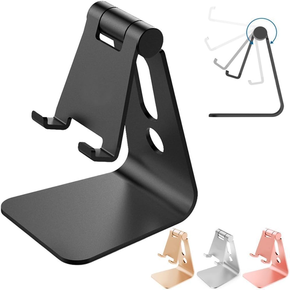 Cell Phone Stand, Phone Holder, Aluminum Adjustable Holder Multi-Angle stand Dock for Mobile Phone Kindle Tablet (Black)