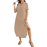Bsubseach Womens Bathing Suit Cover Up V Neck Long Swimsuit Cover Up Beach Shirt Dress Swimwear with Pockets