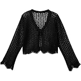 GORGLITTER Girl's Crochet Cropped Cardigan Knit Tie Front Tops Cute Long Sleeve Bolero Shrug Lightweight Sweaters Trendy 2025