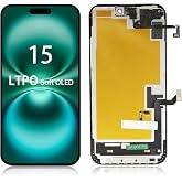 LTPO Soft OLED for iPhone 15 Screen Repl. with Light Sensor Flex | 1-120Hz adaptive refresh, full-view anti-glare, low power, original-grade resolution, repair kit, A2846, A3089, A3090, A3092