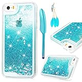iPhone SE Case,iPhone 5 5S Case - MOLLYCOOCLE Transparent Clear PC Hard Plastic Shell 3D Bling Sparkle Glitter Quicksand and Cute Star Flowing Liquid Cover for iPhone SE/5/5S - Blue
