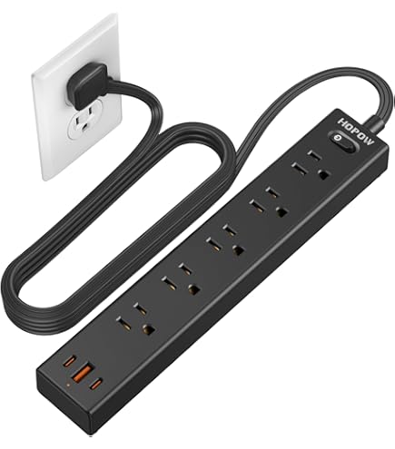 Elecan Surge Protector Power Strip – 4Ft Extension Cord, 8 Outlets (3 Wide-Spaced), Safety Covers, Flat 45° Plug, 1200J/125V/1875W, ETL, White