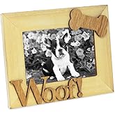Isaac Jacobs Natural Wood Sentiments Dog “Woof!” Picture Frame, 4x6 inch, Photo Gift for Pet Dog, Puppy, Display on Tabletop, Desk (Natural, 4x6)
