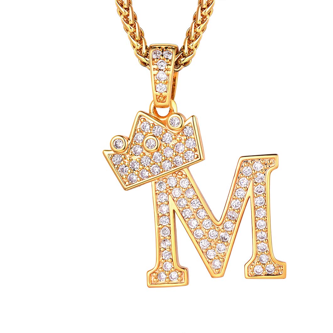 Richsteel M Necklace Bling Letter Necklace Womens Gold Pendant Men With Initial On It Necklace