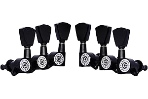 Eddaray Guitar Machine Heads (3R + 3L) - 1:15 Gear Ratio Sealed Tuning Key Pegs String Tuners Set with Tulip Shaped Knob Replacement (E-1004, Black)
