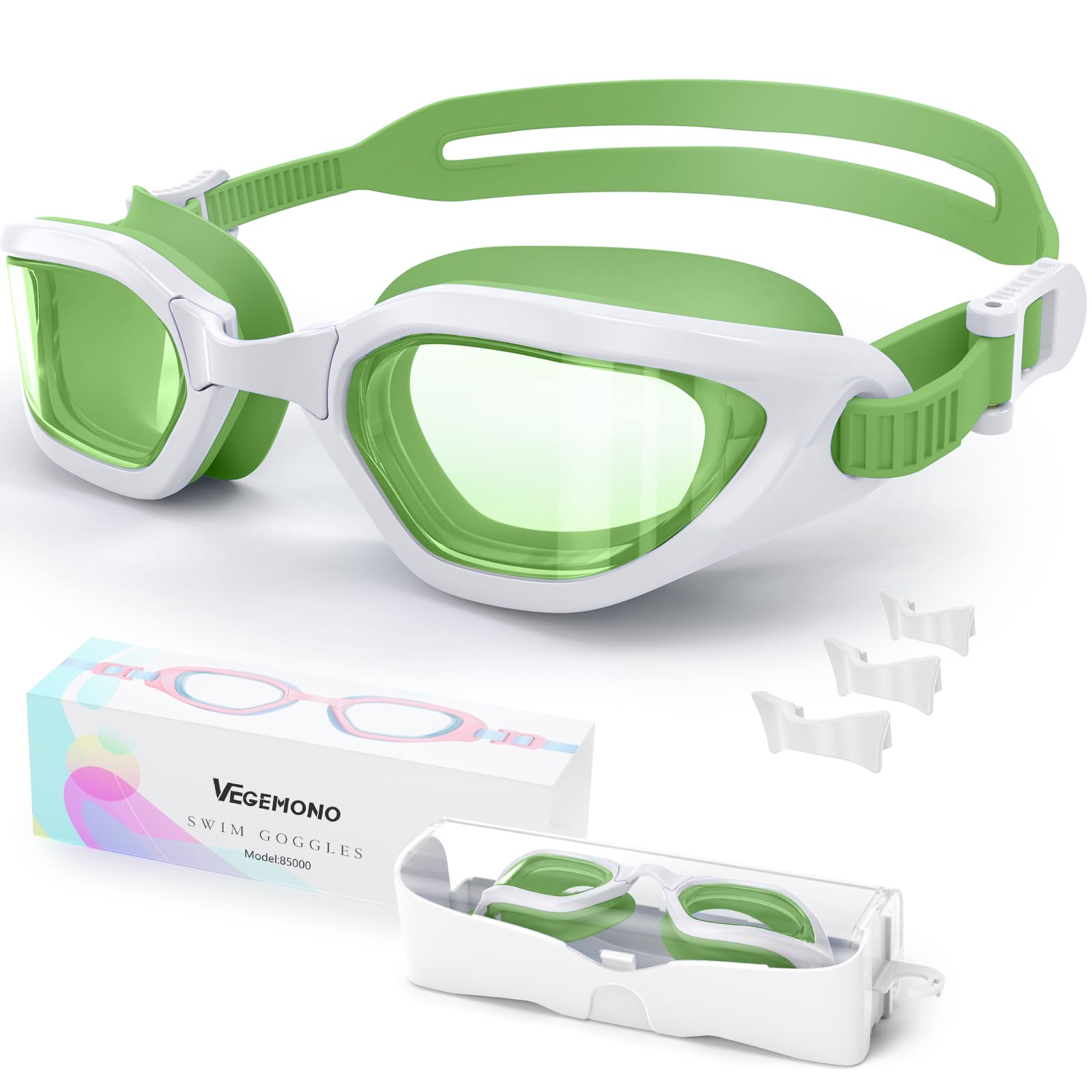 Photo 1 of Vegemono Kids Swim Goggles in Candy Dual-Tone, Adjustable Nose Pads & Soft Silicone for Leak-proof Fit Across Ages(6-14), Clear Wide Vision & Anti-Fog &Anti-UV, With Fashion Hard Protective Case