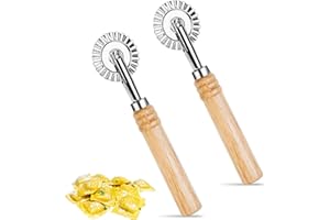 Pasta Cutter Wheel: 2Pcs Stainless Steel Ravioli & Pastry Cutter with Wood Handle - Fluted & Straight Edge for Dumplings, Pie