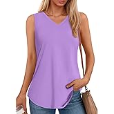SMENG Women's Loose Fit Tank Tops Casual Flowy Curved Hem Sleeveless Basic Scoop Neck UPF 50+ Protection Tunic