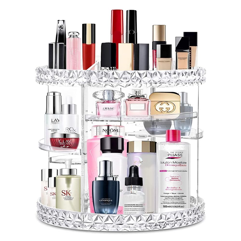 Photo 1 of V-HANVER 360 Rotating Makeup Organizer Perfume Organizer Clear Cosmetic Storage Display Case Large Capacity Acrylic Beauty Holder Adjustable Partition Height for Bedroom Dresser or Bathroom Vanity
