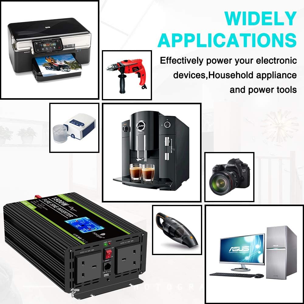 NOVOPAL 1500W Pure Sine Wave Inverter 12V to 230V 240V Car Converter Power Inverter with LCD Display 2AC Outlets and Usb Port-Remote Control for Motorhomes,Truck,Boat,Camping,Household,Van - Image 5