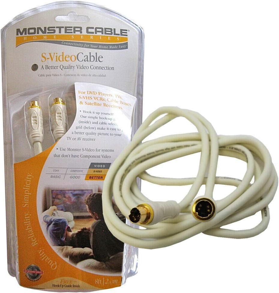 Monster S-Video Cable 8FT - 120006 24k Gold Contacts 4 Pin for TV/HDTV/DVD/VCR/Camcorder (Retail Packing): Home Audio & Theater
