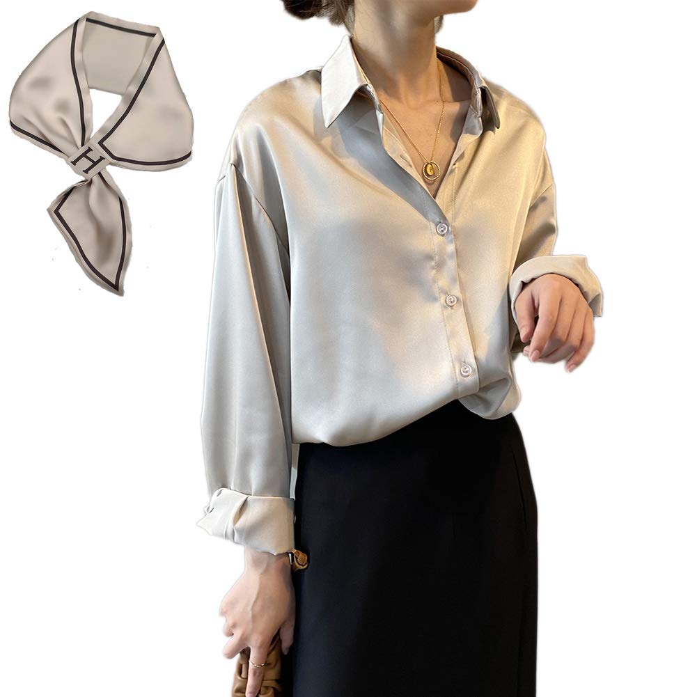 Buy Pantete Womens Satin Silk Button Down Shirt Long Sleeve Casual