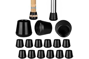 FURNIGEAR 7/8" Chair Leg Tips Caps, Non-Slip Rubber Leg Tips, Stool Leg Protectors Cap, Folding Metal Chair Leg Tip Replacement, Chair Leg Floor Protectors Round Black, 12 Pack