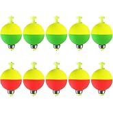 Bombite Fishing Bobbers Floats,10 Packs Weighted Bobbers for Fishing Foam Snap-on Fishing Floats Ball Oval Fishing Corks Bluegill Crappie Panfish Bass Trout