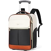 Tonyeee Rolling Backpack for Women, Large Travel Backpack with Wheels Carry on Flight Approved, 15.6 Inch Laptop Wheeled Roller Bag Suitcase for Work Bussiness Weekender (Beige,M Underseat Size)