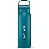 LifeStraw Go Series – Insulated Stainless Steel Water Filter Bottle for Travel and Everyday Use, Removes Bacteria, Parasites and Microplastics, Improves Taste, 18oz Laguna Teal