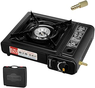 Camping BBQ Gasgrill, Portable Gaskocher Mit Tragekoffer, Kompaktgasgrill für Balkon, Rot/Schwarz/Gelb