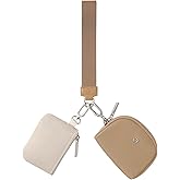 Keychain Wallet Mini Zip Around Wristlet Wallets for Women Detachable Dual Pouch Wristlet Portable Coin Purse Small Wallets With RFID Blocking (Brown & Khaki)