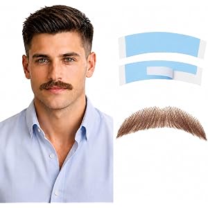 Fake Beard& Mustache, Men's Realistic Invisible Lace False Facial Hair | 100% Human Hair, Hand-Tied on Breathable Lace. Natur