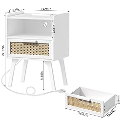 Lerliuo Rattan Nightstand with Charging
