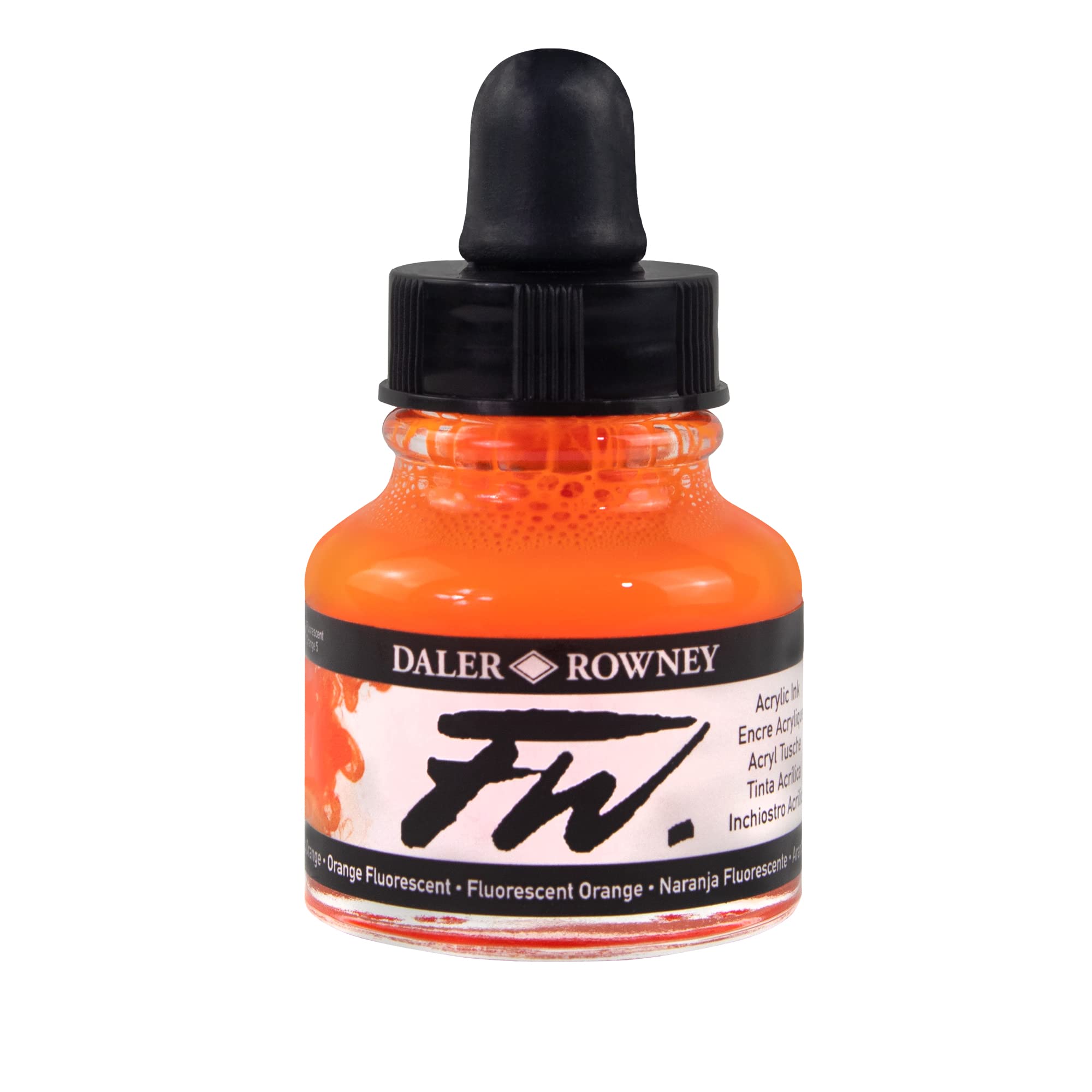 Daler-Rowney FW Acrylic Ink, Glass Bottle with Dropper, 1oz - 29.5 ml, Fluorescent Orange