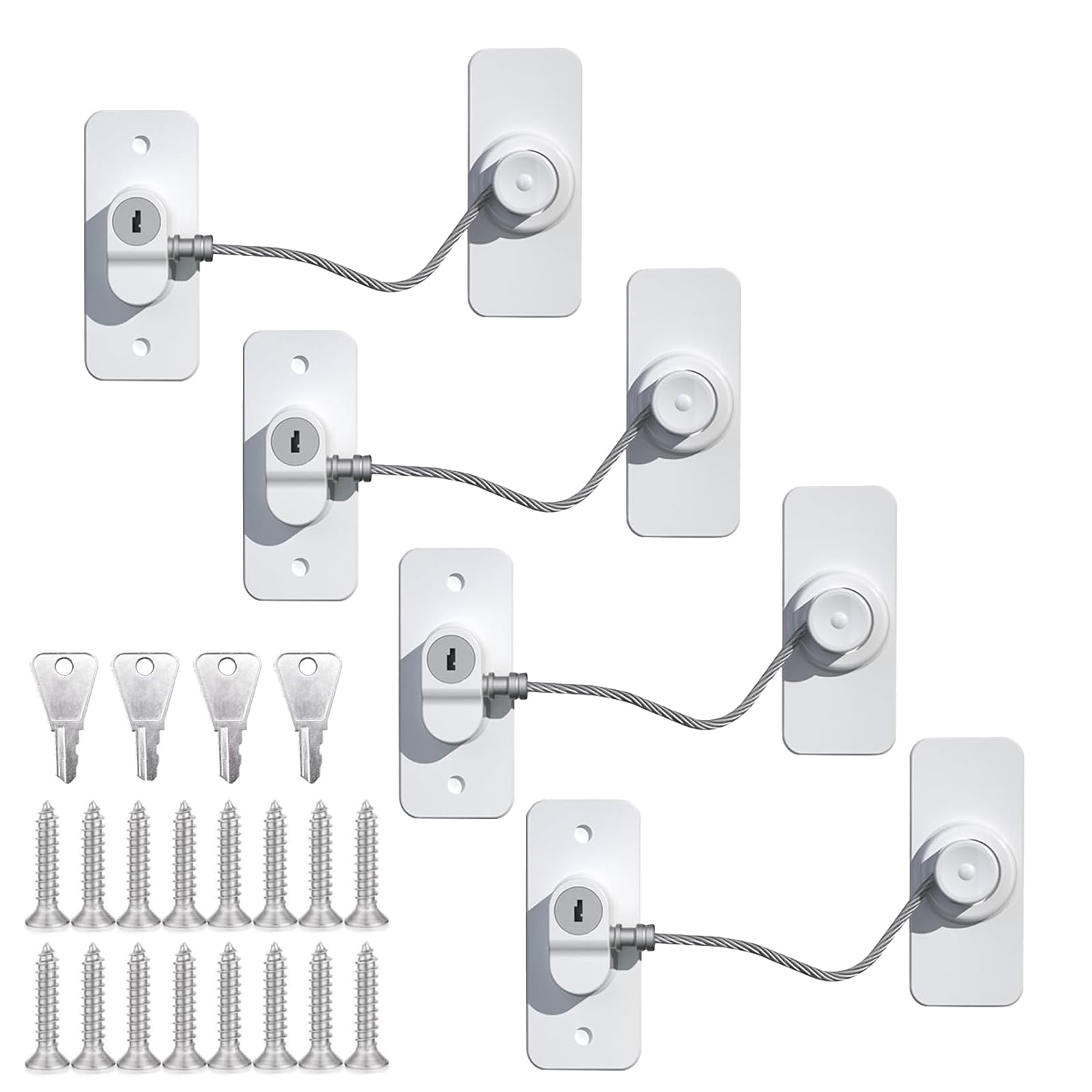 HIYAA 4 Pack UPVC Window Safety Locks, Child/Pet Proof with Key, White, Rectangle, Edge Bumper, Window Lock