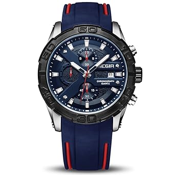 MEGIR Sport Watch Men Waterproof Chronograph Military Wrist Luminous Silicone