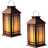 Bdor 13 Inch Outdoor Decorative Lanterns with LED Candle Timer 2 Pack Brown | Battery powered convenience, cozy flameless glow, automatic daily timer, waterproof patio decor, hanging or tabletop display