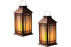 Bdor 2-Pack 13" Vintage Candle Lantern with Led Flameless Candle (6hr Timer) - IP65 Waterproof Battery Powered - Outdoor Patio Hanging Lanterns Decorative Tabletop Lanterns