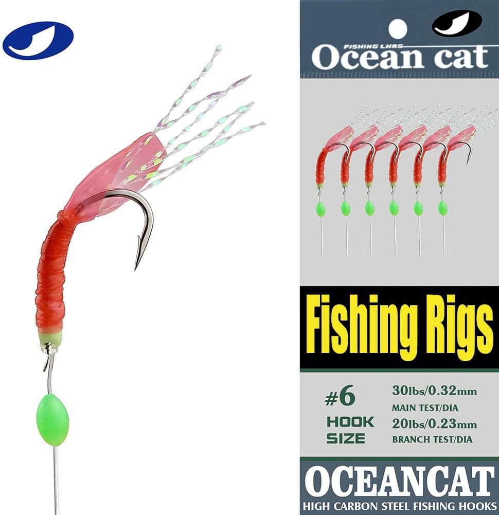 5/10/25/50/100 Packs Fishing Rigs 6 Hook/Set Red Skin Rubber Silk String Hook Fishing Lure Saltwater Freshwater Bait Rig Tackle 5#6#7#8#9#10# : Sports & Outdoors