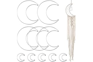 Metal Hoops 10 PCS Moon Shaped Dream Catcher Craft Rings Silver Macrame Hoops for DIY Crafts Wedding Wall Hanging Decor (6 In