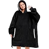 Gocvo Wearable Blanket Hoodie Oversized Fluffy Blanket Hoodie Cozy Hideout Hoodie for Adults Women Men Sweatshirt Sweater Blanket with Pocket (Black)