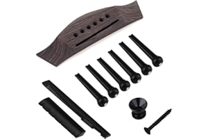 Jiayouy 6 String Acoustic Guitar Rosewood Bridge Saddle Nut Pins Set Including Bridge & Six Bridge Pins & End Pin & Saddle and Nut Replacement Parts - Style A,Black