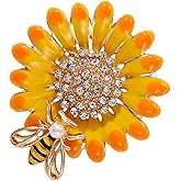 Dreuyet Sunflower Brooch Pins for Women Lady Rhinestones Crystal Brooches Handmade Retro Sunflower with Bee Brooch Pins Elegant Daisy Sun Flower Multipurpose Brooch