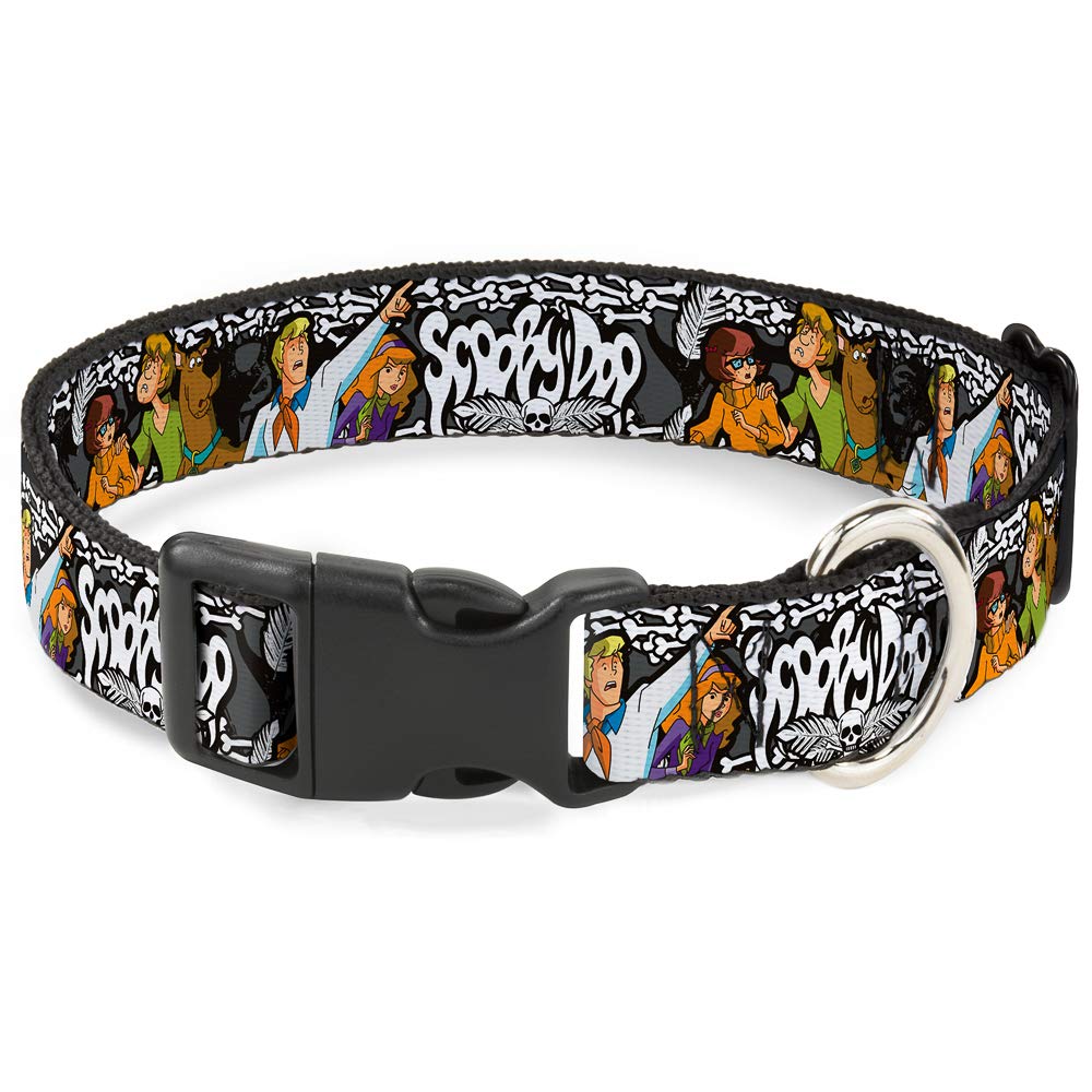 Buckle-Down Dog Collar Plastic Clip Scooby Doo Group Pose Bones, Multi Color, 1" Wide - Fits 15-26" Neck - Large (DC-BKSR-WSD014-1.0-L)