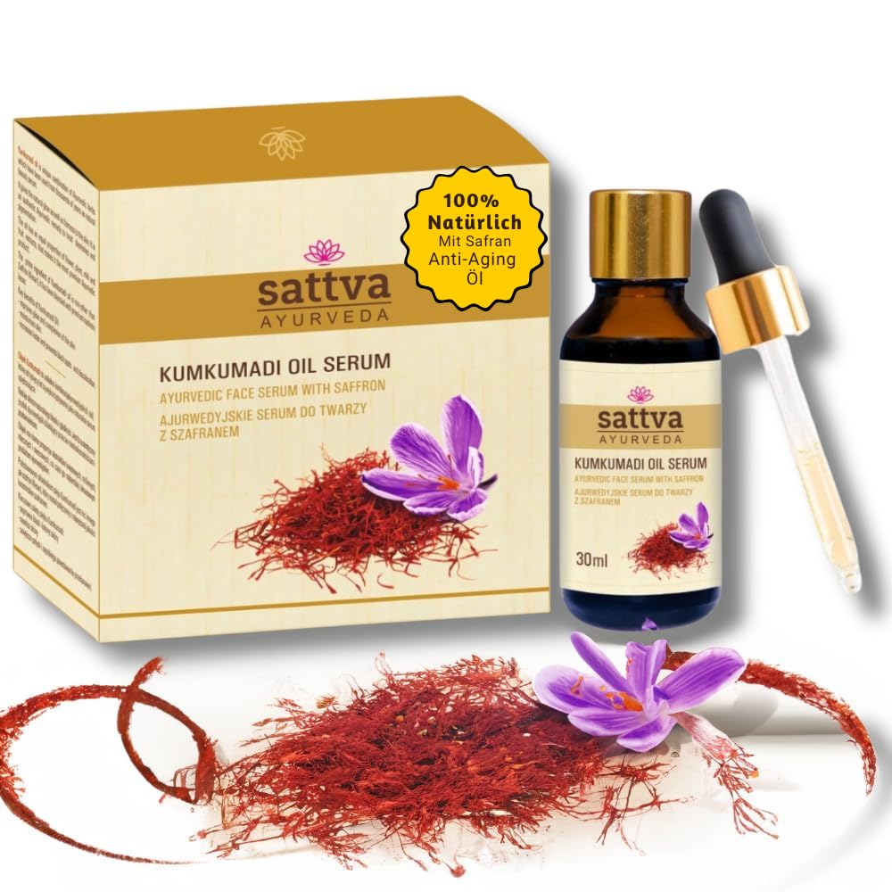 Sattva Ayurveda Kumkumadi Oil Serum for Face, Anti-Aging Saffron Facial Oil for Radiant Skin & Dark Spot Reduction, Skin Care Face Serum Oil - 30 ml