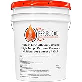 Republic Oil Premium Blue EP0 Lithium Complex Industrial Grease Pail 35lb &ndash; High Temp Extreme Pressure Multi-Purpose Grease for Industrial, Automotive, Marine, Agriculture &amp; Construction Made in USA