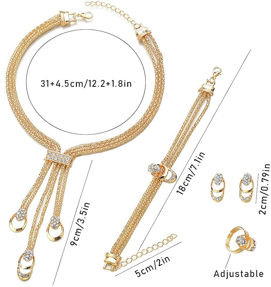Ceqiny Necklace and Earring Pair Bracelet Ring Set Clavicle Chain Necklace Gold Charm Necklace Vintage Choker Necklace Alloy Necklace Friendship Sister Partner Birthday Gifts for Women Girls, Gold: Clothing