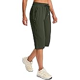 SANTINY Women's 15" Long Shorts Below The Knee Capri Hiking Cargo Shorts Lightweight Quick Dry Elastic Waist for Casual