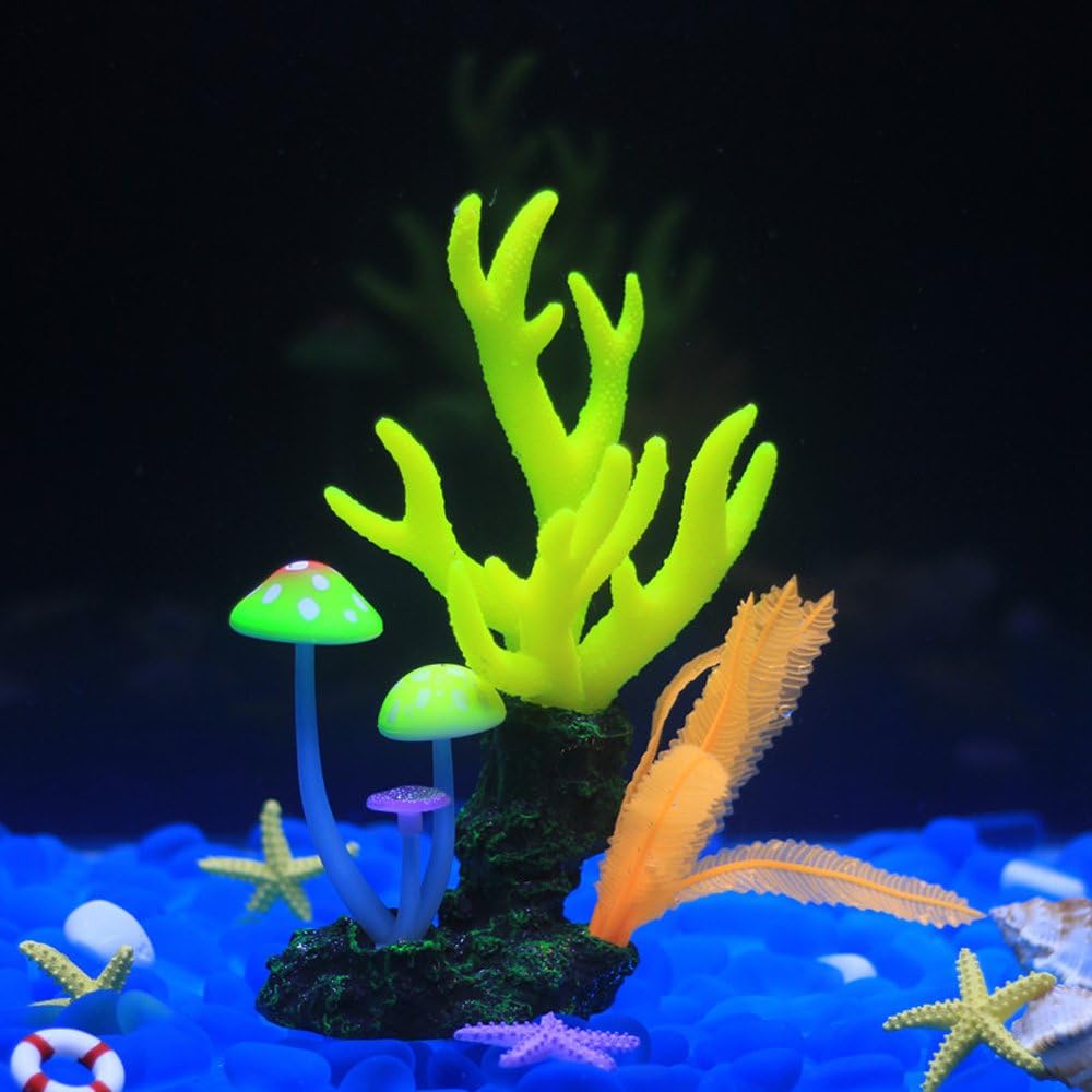 Glowing Effect Artificial Coral Plant Fish Tank Decoration Aquarium Ornament Yellow