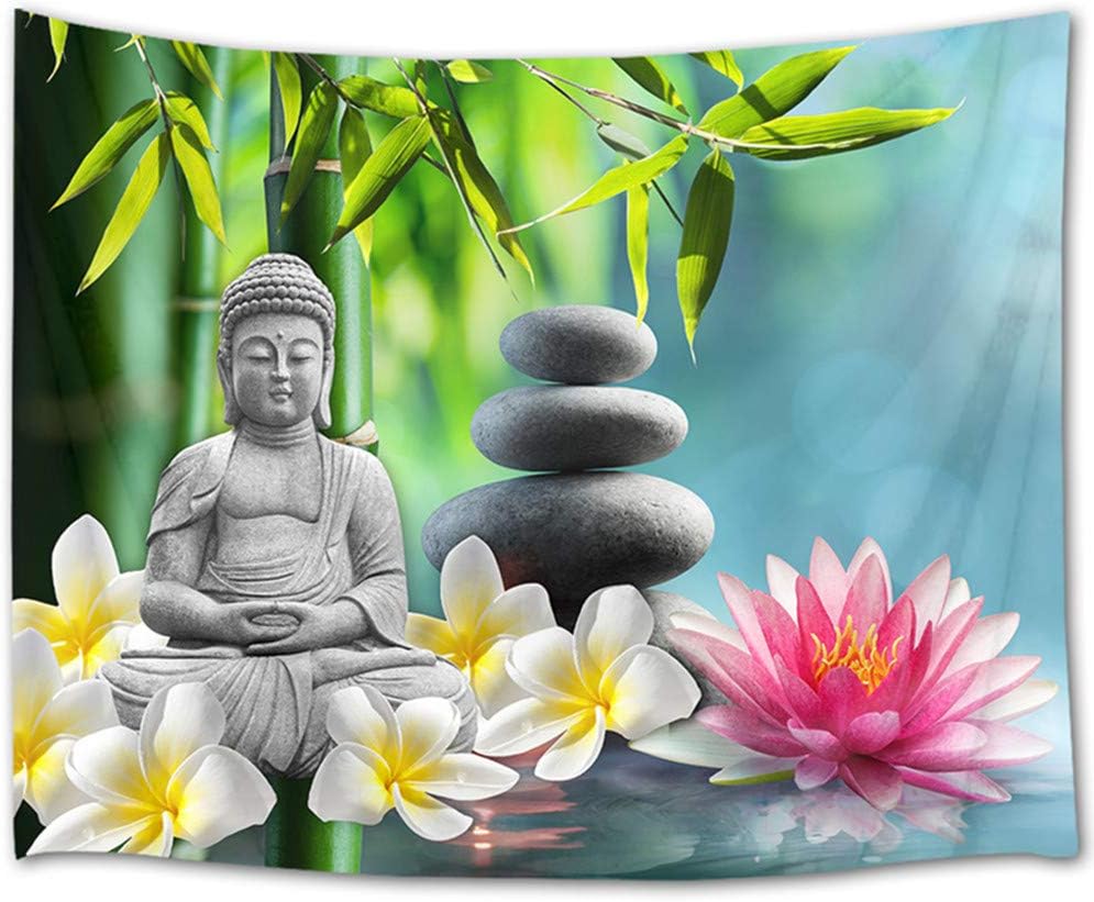 LB Zen Tapestry Green Bamboo Forest Wall Tapestry White Orchid Pink Flower Wall Hanging Tapestries for Living Room Bedroom Dorm Party Wall Decor,78x59 inches - Image 4