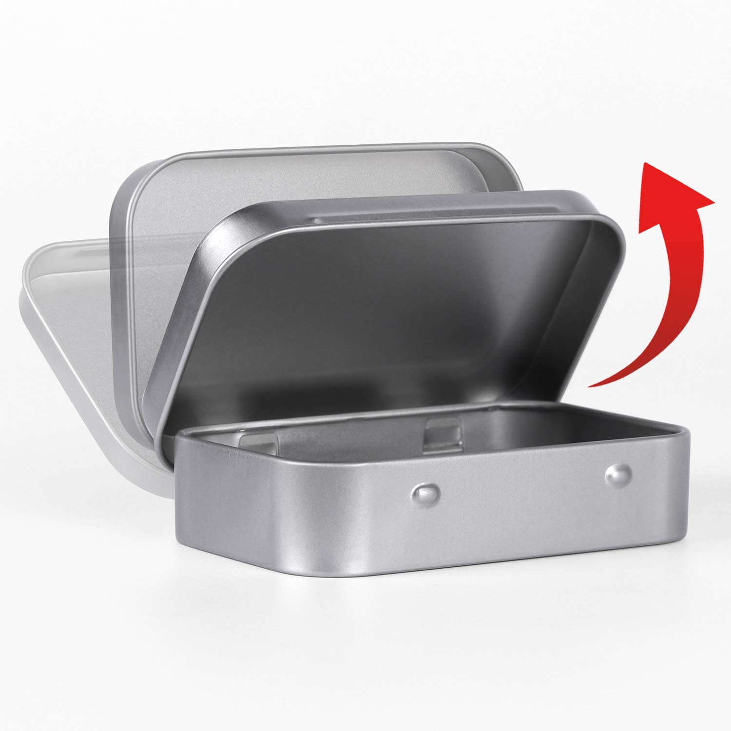 Metal Rectangular Empty Hinged Tins - Pack of 40 Silver Mini Portable Box Small Storage Kit & Home Organizer with lids craft containers 3-1/2''X2-1/2''X4/5''