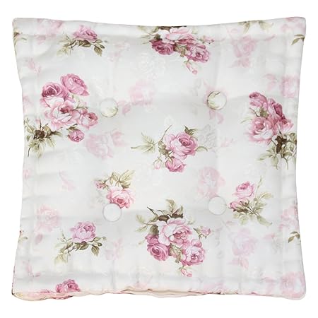 WOMETO Sitzkissen Stuhlkissen ROSI 40x40x8 Rosen - rosa weiß Auflage Landhaus