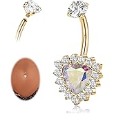 AROWRO Belly Button Ring Titanium Gold Sliver Hypoallergenic 14G Triangle Belly Button Piercing 10mm Barbell for Women With Cubic Zircon Opal