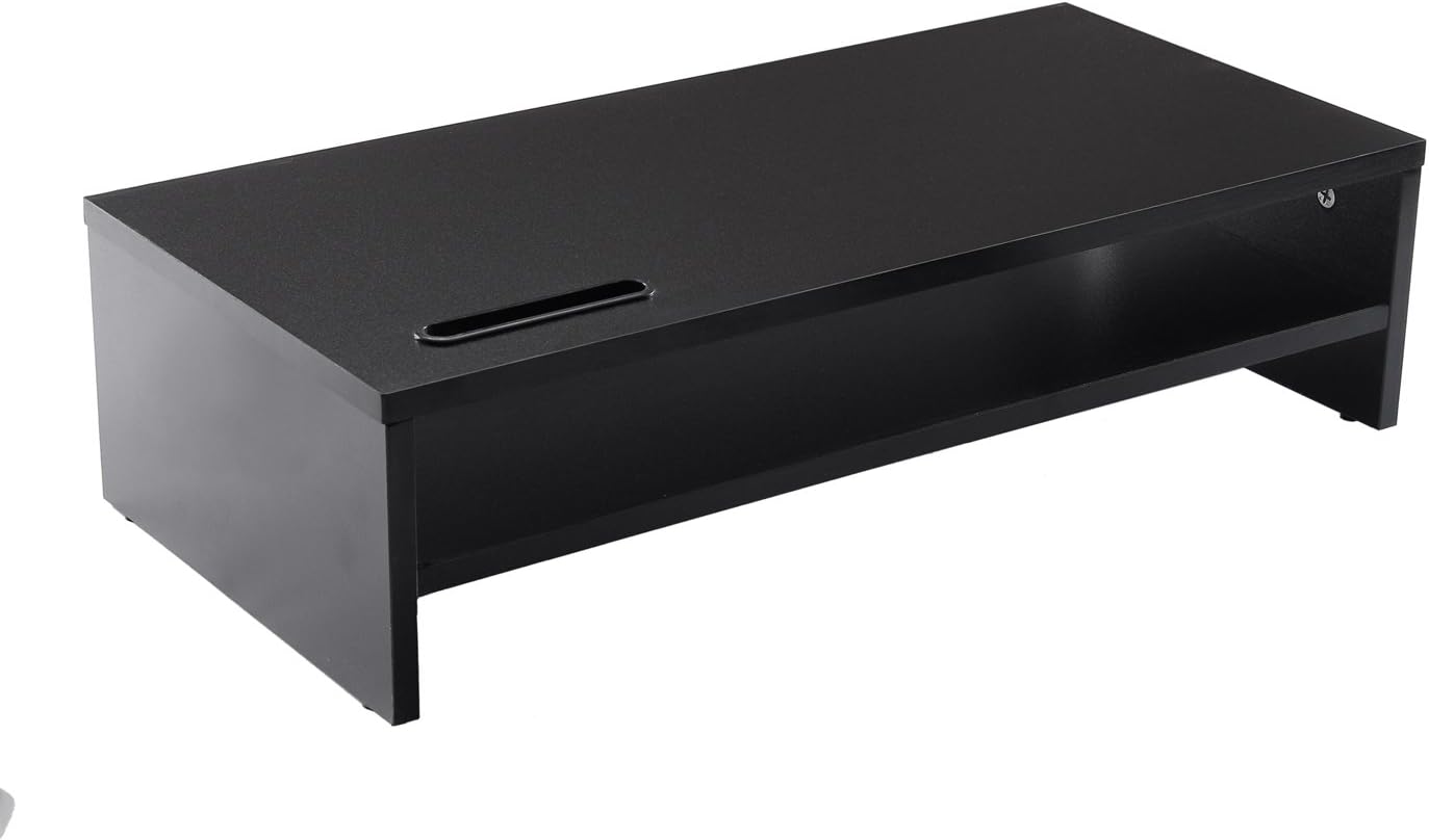 Ttap Black Wooden Monitor Two Shelf Stand Computer Laptop TV Screen Riser Desk Organiser 54cm L x 24.5cm D x 14.4cm H (with Smartphone holder) - Image 3