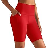 GROTEEN 8'' Biker Shorts Women with Pockets - High Waisted Tummy Control Yoga Workout Running Gym Spandex Shorts