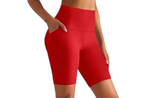 GROTEEN 8'' Biker Shorts Women with Pockets - High Waisted Tummy Control Yoga Workout Running Gym Spandex Shorts