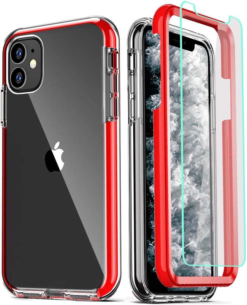 COOLQO Compatible for iPhone 11 Case, with [2 x Tempered Glass Screen Protector] Clear 360 Full Body Coverage Hard PC+Soft Silicone TPU 3in1 [Military Protective] Shockproof Phone Cover