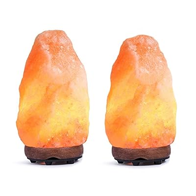 PuraGlo Himalayan Salt Lamp &ndash; 2 All-Natural Certified Himalayan Pink Salt Lamps With Wood Base Hand Carved 6-8" (Regular)
