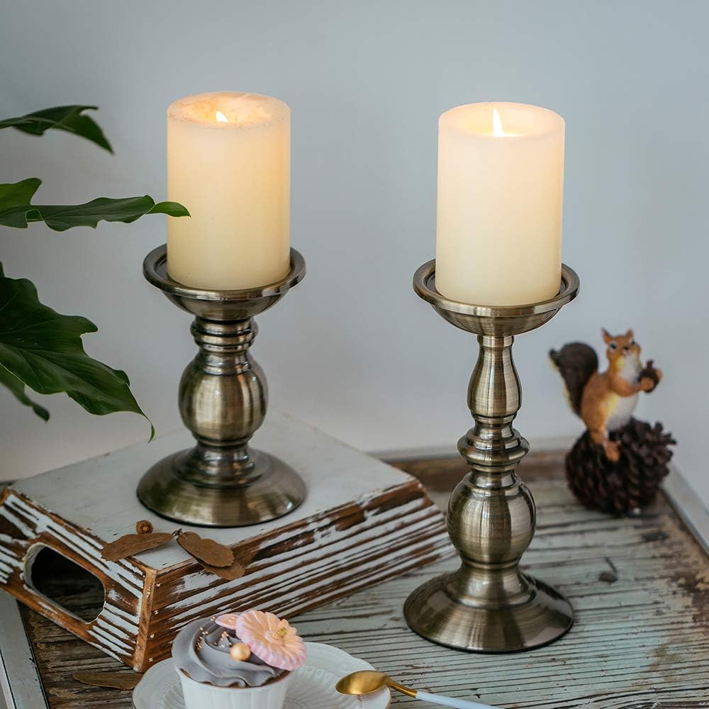 Nuptio Bronze 2 Pcs Iron Pillar Candle Holders, Ideal for 80mm Pillar Candles or Flameless Led Candles - Image 4